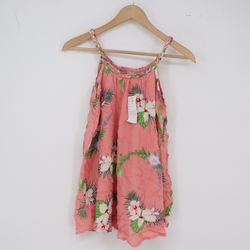 India Boutique Tank Top Womens L Pink Tropical Floral Braided Halter NEW